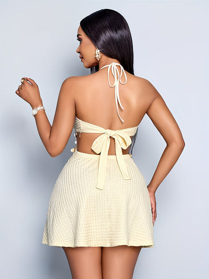 Hollow-Out Summer Dress · Backless · Cut-out Waist · Vacation Style · Mini Beach Dres
