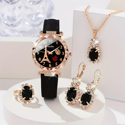 Elegant Women’s Watch & Jewelry Set – 5-Piece Luxury Gift Collection