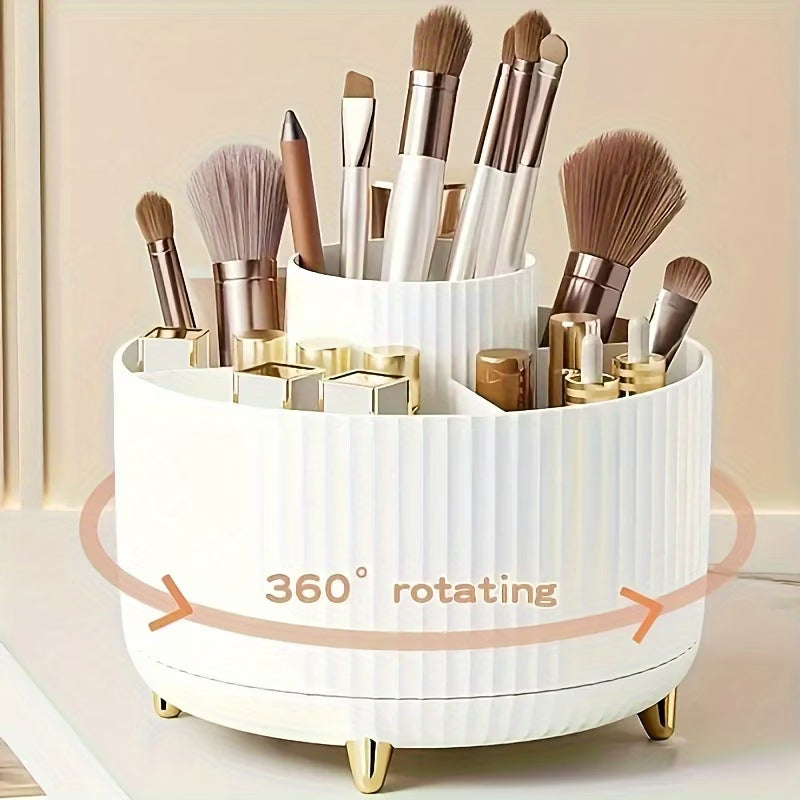 360° Rotating Makeup Organizer – Elegant Cosmetic Storage with Multi-Compartments