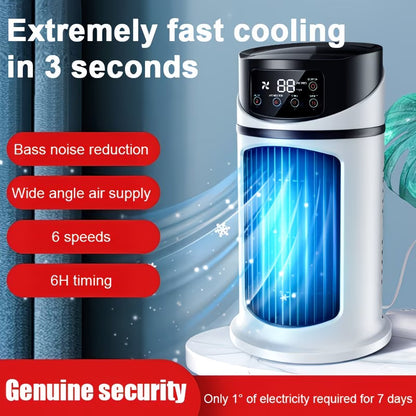 Mini Portable Air Cooler 6 Speeds · USB Humidifier · Ultra-Quiet 25 dB · 6H Timer · Instant Cooling for Home/Office