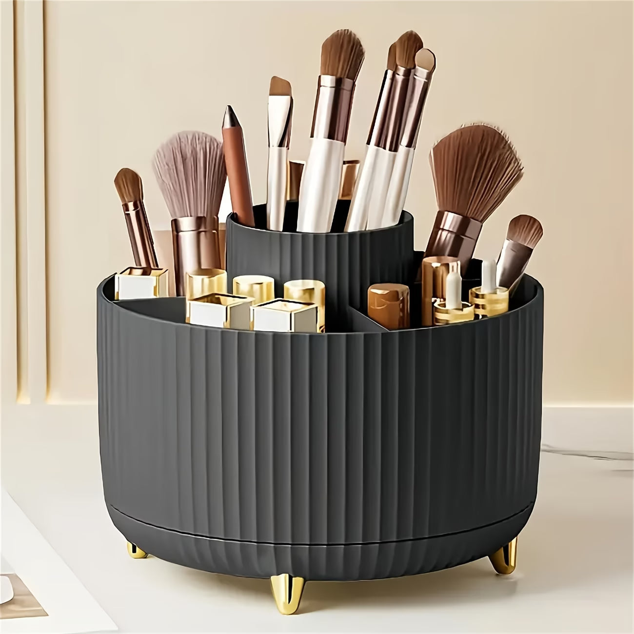 360° Rotating Makeup Organizer – Elegant Cosmetic Storage with Multi-Compartments