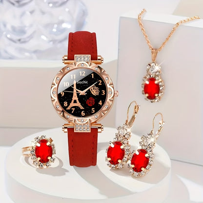Elegant Women’s Watch & Jewelry Set – 5-Piece Luxury Gift Collection