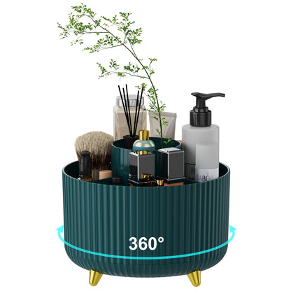 360° Rotating Makeup Organizer – Elegant Cosmetic Storage with Multi-Compartments