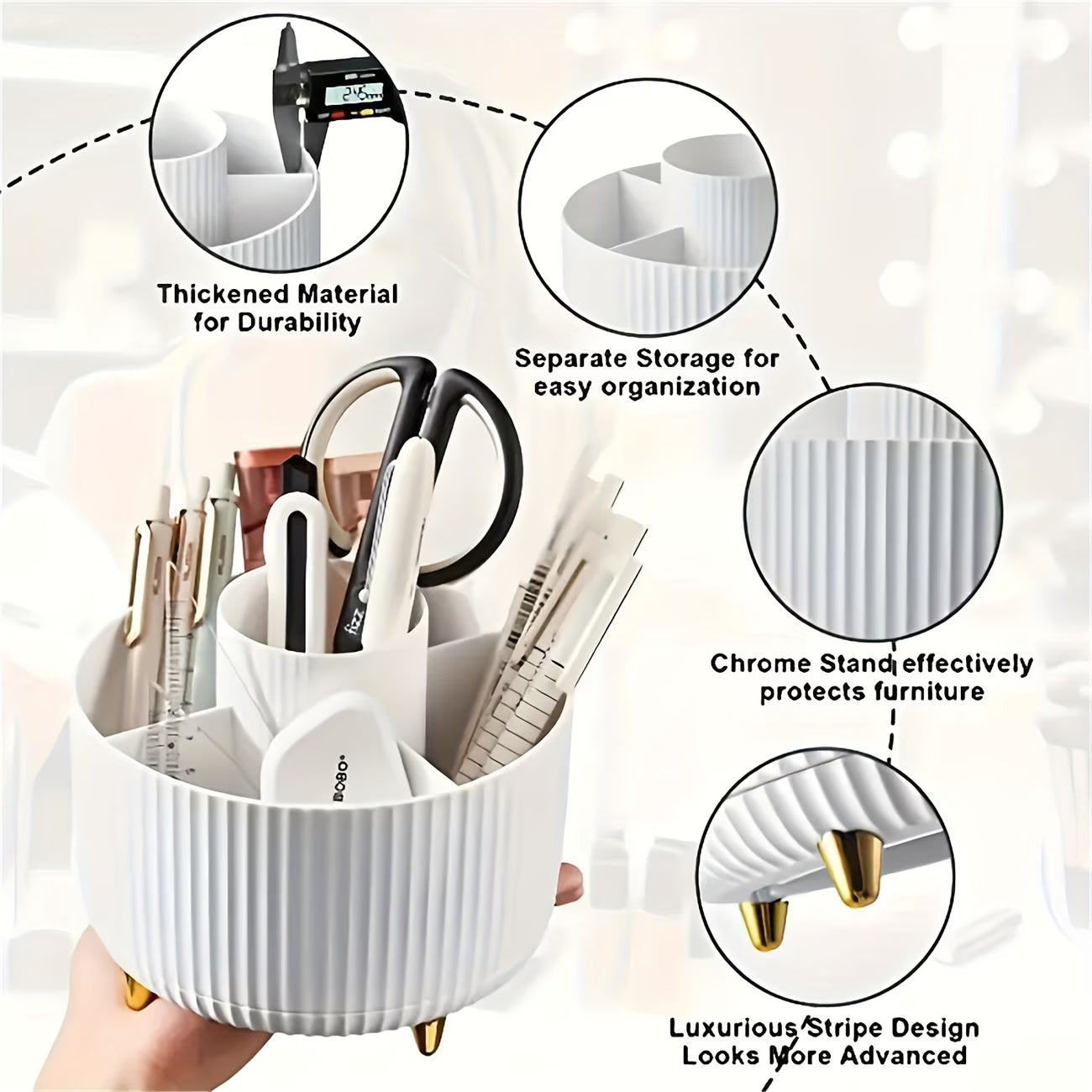 360° Rotating Makeup Organizer – Elegant Cosmetic Storage with Multi-Compartments