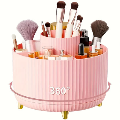360° Rotating Makeup Organizer – Elegant Cosmetic Storage with Multi-Compartments