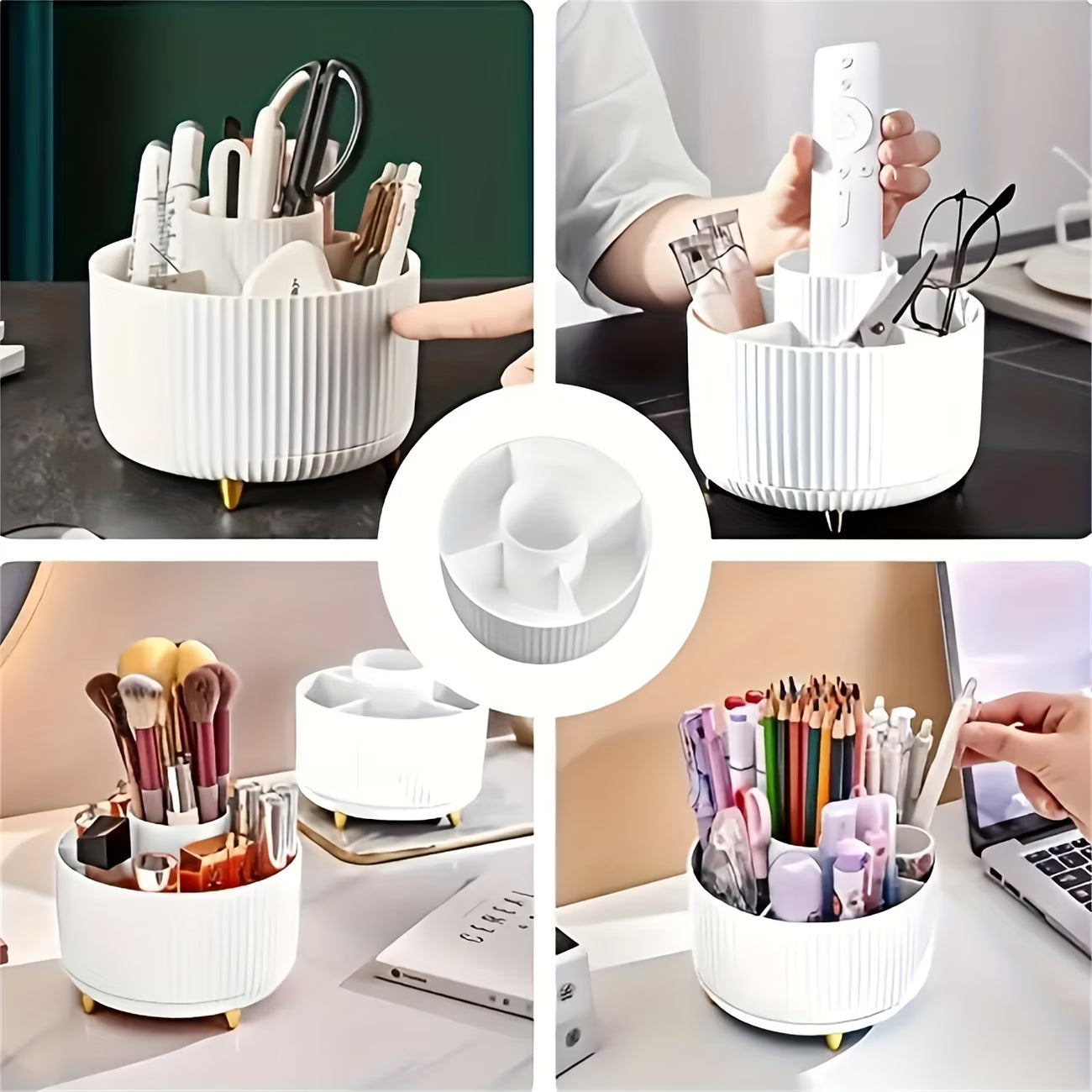 360° Rotating Makeup Organizer – Elegant Cosmetic Storage with Multi-Compartments