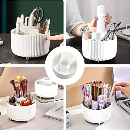 360° Rotating Makeup Organizer – Elegant Cosmetic Storage with Multi-Compartments
