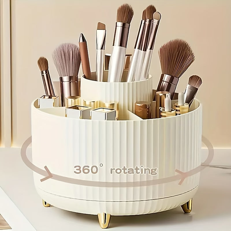 360° Rotating Makeup Organizer – Elegant Cosmetic Storage with Multi-Compartments