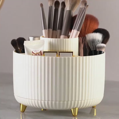 360° Rotating Makeup Organizer – Elegant Cosmetic Storage with Multi-Compartments
