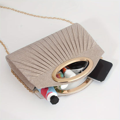 Elegant Evening Clutch Bag – Structured Handbag with Gold Handle & Chain Strap